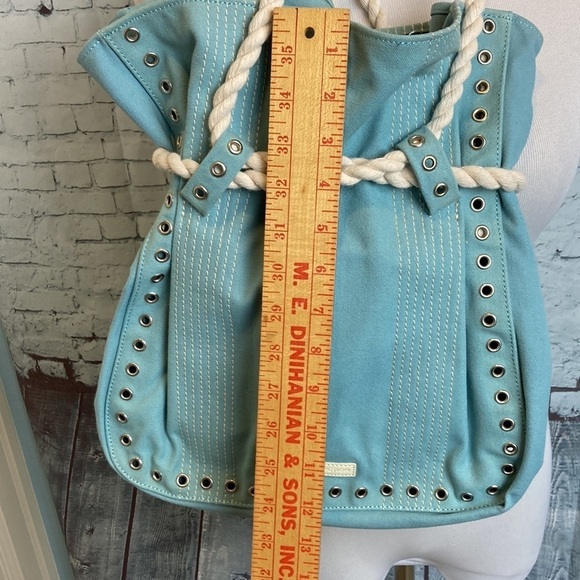 Maxazria Collection Purse Canvas Grommets Rope Handle Beach Resortwear Vacation - Picture 12 of 15